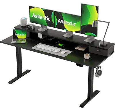 Productafbeelding van Verstelbaar bureau met 2 lades, 160 x 60 cm, elektrisch, zwart