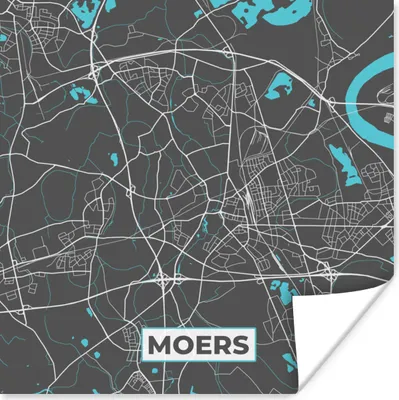 Produktbild von MuchoWow® Poster Karte - Moers - Blau - Stadtplan - Deutschland 75x75 cm - Wand Dekoration