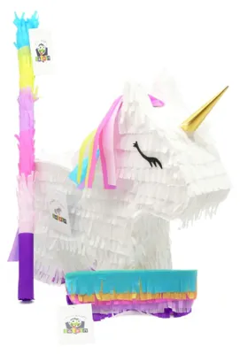Produktbild von Einhorn Pinata Set | Perfekt für Geburtstagsfeiern, Hochzeiten und Junggesellenabschiede | Geschenkidee | Einhorn Partydekoration | Inklusive Stock und Maske | 44x33x10 cm