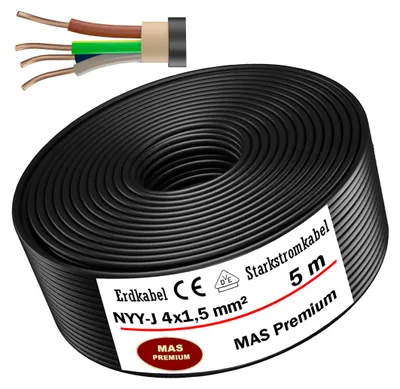 Produktbild von Erdkabel Starkstromkabel 5 m NYY-J 4x1,5 mm² Elektrokabel