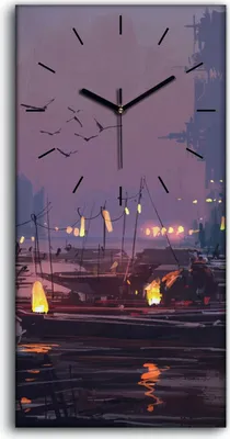 Produktbild von Wanduhr Bürouhr Leinwand Bild 30x60 Gemälde Abstrakte Kunst Boote Nebel Laterne - schwarze Hände