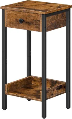 Immagine prodotto di Comodino compatto con cassetto e ripiano, 38x29x70 cm, marrone rustico e nero
