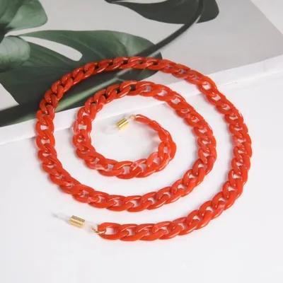 Produktbild von Brillenketten Damen - Brillenkette für Lesebrille & Sonnenbrille - Acryl - Halskette Lanyard - 74 cm - Rot Orange-Gold
