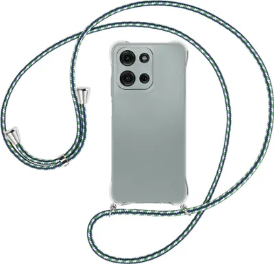 Produktbild von Handykette Backcover-Schutzhülle mit Band (Metall silberfarben) für Motorola Moto G Play 4G (2025) - grün/blau/weiß