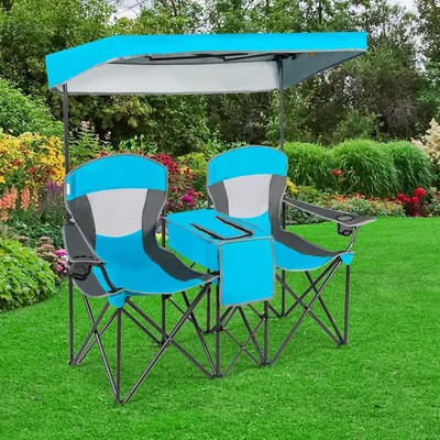 Image de Chaise de camping - Chaise pliante - Chaise de pêche - Siège pliable - Chaise de plage - Pare-soleil amovible et réglable