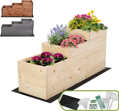 Produktbild von MODO24 Hochbeet Holz, Pflanzkasten, Massivholz, Kiefer, Kräuterbeet, Blumenkasten, Garten, Terrasse, 45x30x93 cm, Natur, ZP07