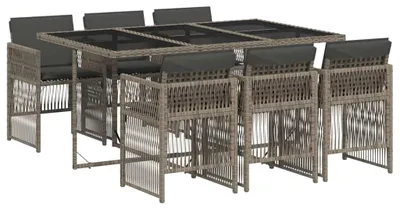 Produktbild von vidaXL 7-tlg. Garten-Essgruppe mit Kissen Grau Poly Rattan