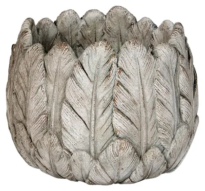 Image de Clayre & Eef Pot de fleurs Ø 19x16 cm Gris Pierre Plumes