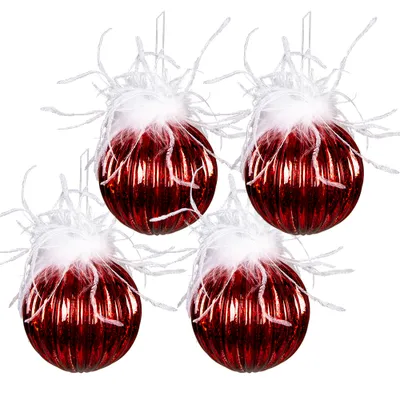 Produktbild von Clayre & Eef Weihnachtskugel 4er Set Ø 10 cm Rot Weiß Glas