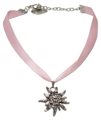 Produktbild von Alpenflüstern Satin-Trachtenkette Strass-Edelweiß - Damen-Trachtenschmuck Dirndl
