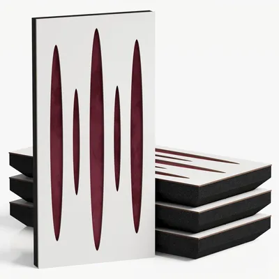 Produktbild von 4er-Pack – Schmale Akustikpaneele mit Samtstoff |50x25 cm| Dekorative Geräuschkontrolle & Echoreduzierung | Diffusion [PULSAR-F Weiß|Bordeaux]