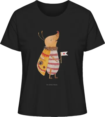 Produktbild von Mr. & Mrs. Panda Damen T-Shirt Nachtfalter Fähnchen Größe M - Schwarz - Geschenk, Käfer, Oberteil, Kurzarmshirt, Baumwoll, Spruch Witzig, baumwollshirt, Süß, Küche Deko