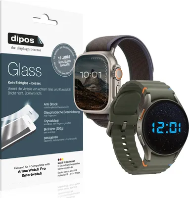 Produktbild von 2x Schutzfolie für ArmorWatch Pro Smartwatch - Anti-Shock 9H Folie dipos Glass Kunststoffglas