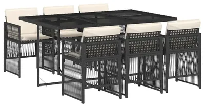 Produktbild von vidaXL 7-tlg. Garten-Essgruppe mit Kissen Schwarz Poly Rattan