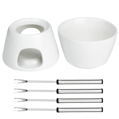 Produktbild von Fondue-Set 4 Personen, Schokoladenschmelzbecher aus Keramik, für Schokolade- und Käsefondue, perfekt für Partys & gemütliche Abende