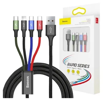 Zdjęcie produktu dla Baseus Kabel 4W1 Usb Lightning Micro 2X Usb-C Typ-C 3.5A 1.2M Mocny Szybki