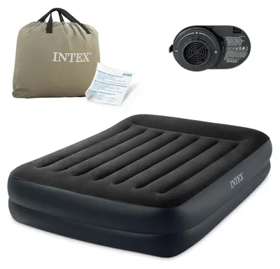 Produktbild von Intex 64124ND - Luftbett Queen Pillow mit Pumpe 203 x 152 cm - Selbstaufblasend Luftmatratze Gästebett Airbed