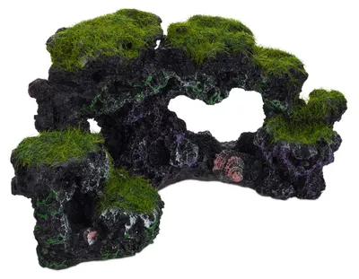 Obrázek produktu pro Dekorace do akvária skála z umělé pryskyřice - Černo-zelená - 8,5 x 17 x 9 cm - Úkryt pro ryby a krevety