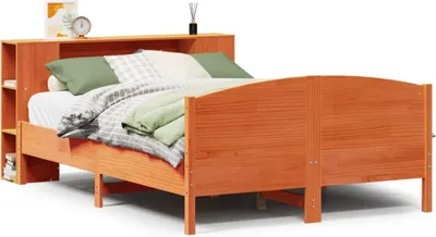Produktbild von Massivholzbett mit Regal ohne Matratze Wachsbraun 150x200 cm