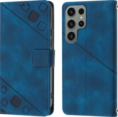 Produktbild von Hülle für Samsung Galaxy S23 Ultra Prägung Flip Leder Brieftasche Schutzhülle mit Ständer Blau
