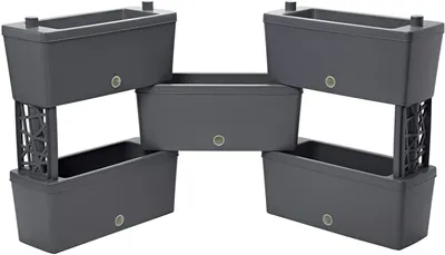 Produktbild von Brick - Set aus 5 modularen Blumenkøsten før Blumenarrangements, Krøuter und vertikalen Gemøsegarten. Set aus 5 verbindbaren Blumenkøsten mit einer Lønge von 59 cm. Farbe: grau. Hergestellt in Italien