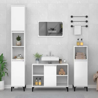 Produktbild von "2026 Promotion" Waschbeckenunterschrank - Badregal - Hochglanz-Weiß 80x33x60cm Holzwerkstoff - Badezimmer CC28760