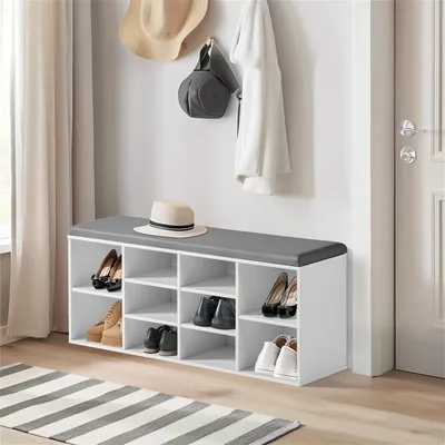 Imagen del producto de Banco con espacio de almacenamiento, acolchado, de 80 x 29 x 45 cm, ideal para recibidor.Estantería para zapatos, para recibidor