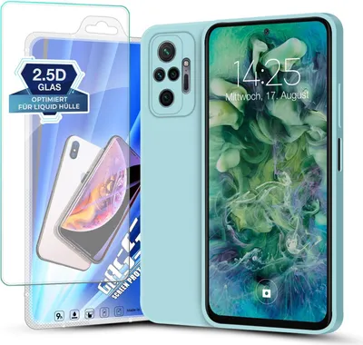 Produktbild von Hülle für Xiaomi Redmi Note 10 Pro mit 9H Displayglas Displayschutz Plus Case Cover Bumper Silikon Softgrip Schutzhülle Farbe: Hellblau