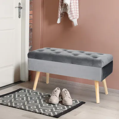 Produktbild von Hawthyhome Sitzbank mit Stauraum gepolsterte aus Samt mit Holzbeinen 80×35×40 cm Dunkelgrau
