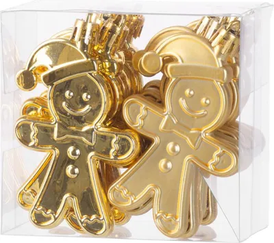 Immagine prodotto di Decorazione MagicHome Natale, set, 12 pz, 8 cm, omino di pan di zenzero, oro, per albero di Natale