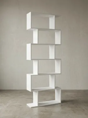 Produktbild von Modulares Zickzack Bücherregal, Mattweiß, 6 Regalfächer, Anti-Rutsch-Noppen. 70x24x191 cm | Kadima Design