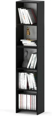 Produktbild von MRBLS Bücherregal Schwarz 40x189x30 cm – Standregal mit 5 Fächern für Bücher, Deko & Ordner – Modernes Holzregal für Wohnzimmer, Büro & Schlafzimmer