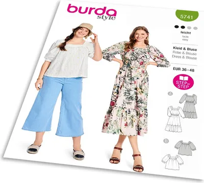 Obrázek produktu pro Střih Burda 5741 - Šaty s volány, nabírané šaty, boho šaty, halenka