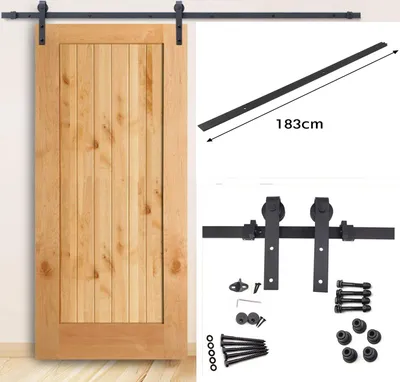 Produktbild von Jopassy Schiebetürsystem Schiebetürbeschlag Set 150kg Bodenführungsrolle Türführung Montageset Laufschiene Glas/Holztür Schiebetür 183cm