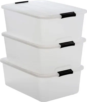 Produktbild von Famanu Aufbewahrungsboxen Set 3er 30L Stapelbar für Garage und Schlafzimmer - Transparent