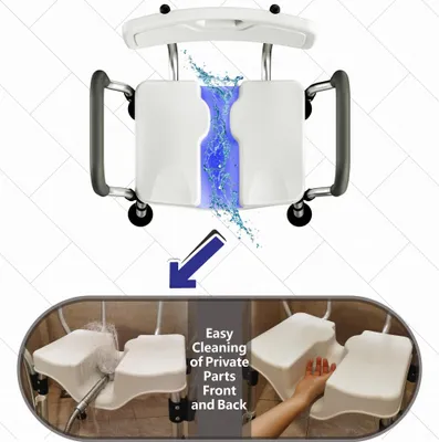 Imagen del producto de Silla de ducha con reposabrazos, con altura ajustable, con respaldo, asiento en forma de U antideslizante, para personas mayores