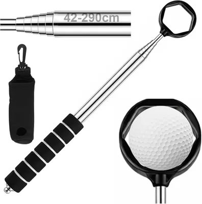 Produktbild von Golfball Sammler, Golf Ballrückholer Edelstahl 42–290 cm – Teleskop Golfangel mit 6-Kant Greifsystem – Ausziehbare Golfball A