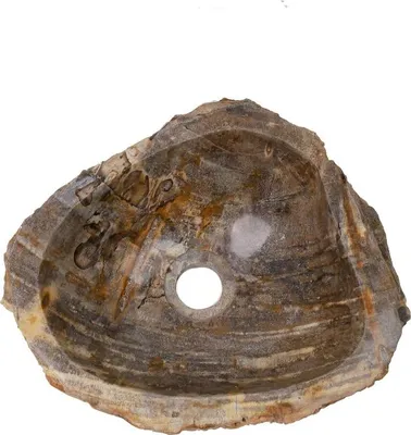 Produktbild von Waschbecken Fossilholz 46x38x15 cm, Naturstein Aufsatzwaschbecken, Fossiles Holz Waschschale für Badezimmer