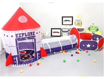 Produktbild von Kinderspielzelt Spielhaus Kriechtunnel - 3-in-1 - Marineblau - mit Tragetasche - für drinnen und draußen