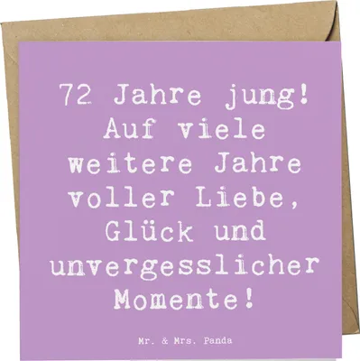 Produktbild von Mr. & Mrs. Panda Grußkarte Spruch 72. Geburtstag Freude - Lavendeltraum - Geschenk, Liebe, faltkarte, Alter, anlasskarte, doppelkarte, Glück, feiern, Glückwunschkarte
