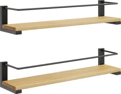 Produktbild von Holz Kräuterkorb Set - Wandmontage Küchenorganizer - 2 Stücke - 40x9x7cm