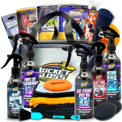 Produktbild von Autopflege Set: Rocket Performance Bag 16-teilig schwarz matt, Reinigungsset für Innen und Außen, Auto Geschenkset, Detailing Tasche