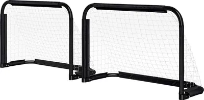 Image de But de foot Lot de 2 buts de foot pliables avec cadre métallique pour enfants et adultes, jardin, 90 x 36 x 60 cm, noir