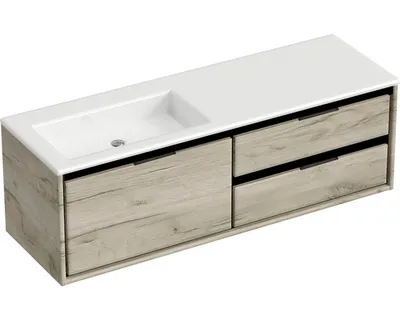 Produktbild von Sanox Badmöbel-Set Loft BxHxT 140,5 x 47 x 45,5 cm Frontfarbe craft oak mit Waschtisch Mineralguss weiß Griff chrom 8475