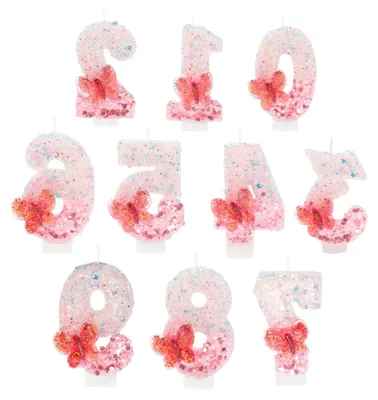 Produktbild von Geburtstagskerzen Zahl 4, Schmetterlingsdesign, Kuchendekoration in Pink