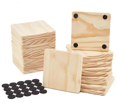24 Stück unbehandelte Holzuntersetzer, quadratisch, 10 cm, DIY