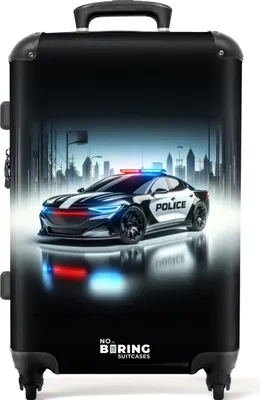 Obrázek produktu pro NoBoringSuitcases.com Dětský kufr střední 67x43x25 cm, 72L, dětské potisky pro chlapce: Modrý - policejní auto, cestovní kufr na 4 kolečkách