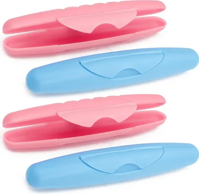 Produktbild von com-four® 4x Zahnbürsten-Etui, klappbare Transport- und Aufbewahrungsbox für Zahnbürsten in blau und rosa, 21,2 cm
