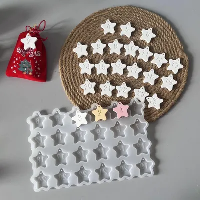Image de Moules en silicone en forme d'étoiles, ensemble de 24 pièces. Moules pour coulage, thème Noël, décorations en forme de chiffres