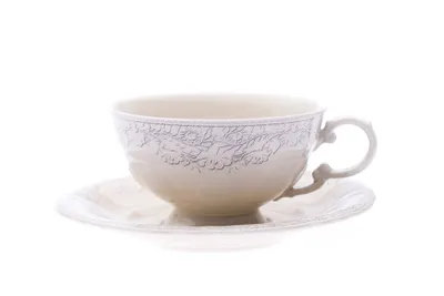 Image de Tasse et soucoupe basses, Sonata, dentelle grise, ivoire, Leander, 6 pcs